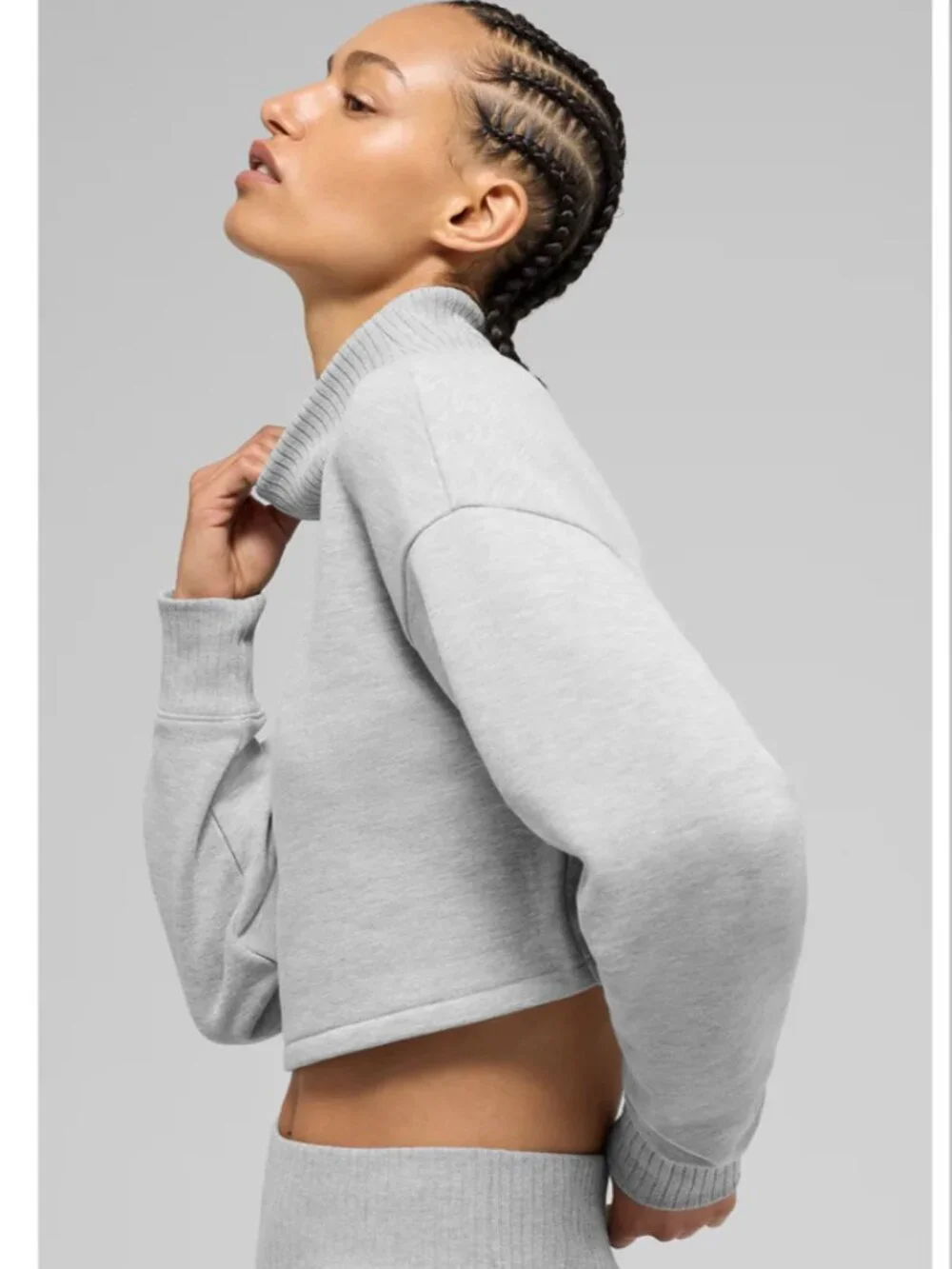 ALO Yoga Cropped Serenity Coverup Sweatshirt Heather Gray Women's Medium